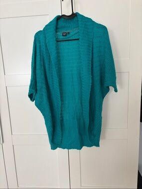 Simons Teal Open-Front Short-Sleeve Cardigan